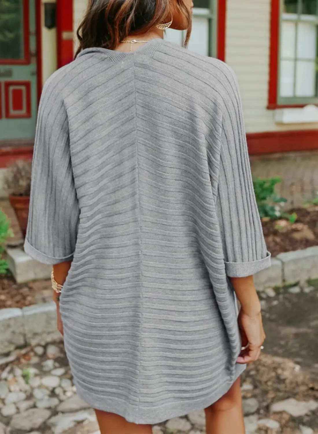 SHEWIN Women's Casual 3/4 Short Sleeve Open Front Lightweight Cable Knit Kimono Cardigan Sweaters