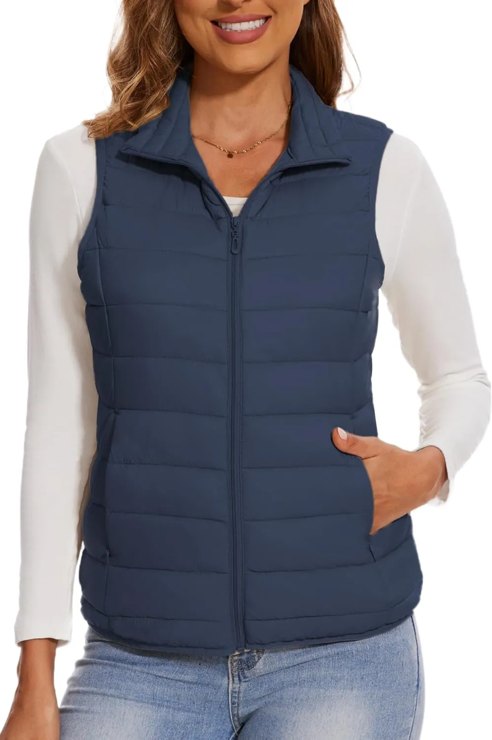 SMENG Women's Lightweight Quilted Puffer Vest Sleeveless Stand Collar Zip-Up Padded Outerwear Gilet