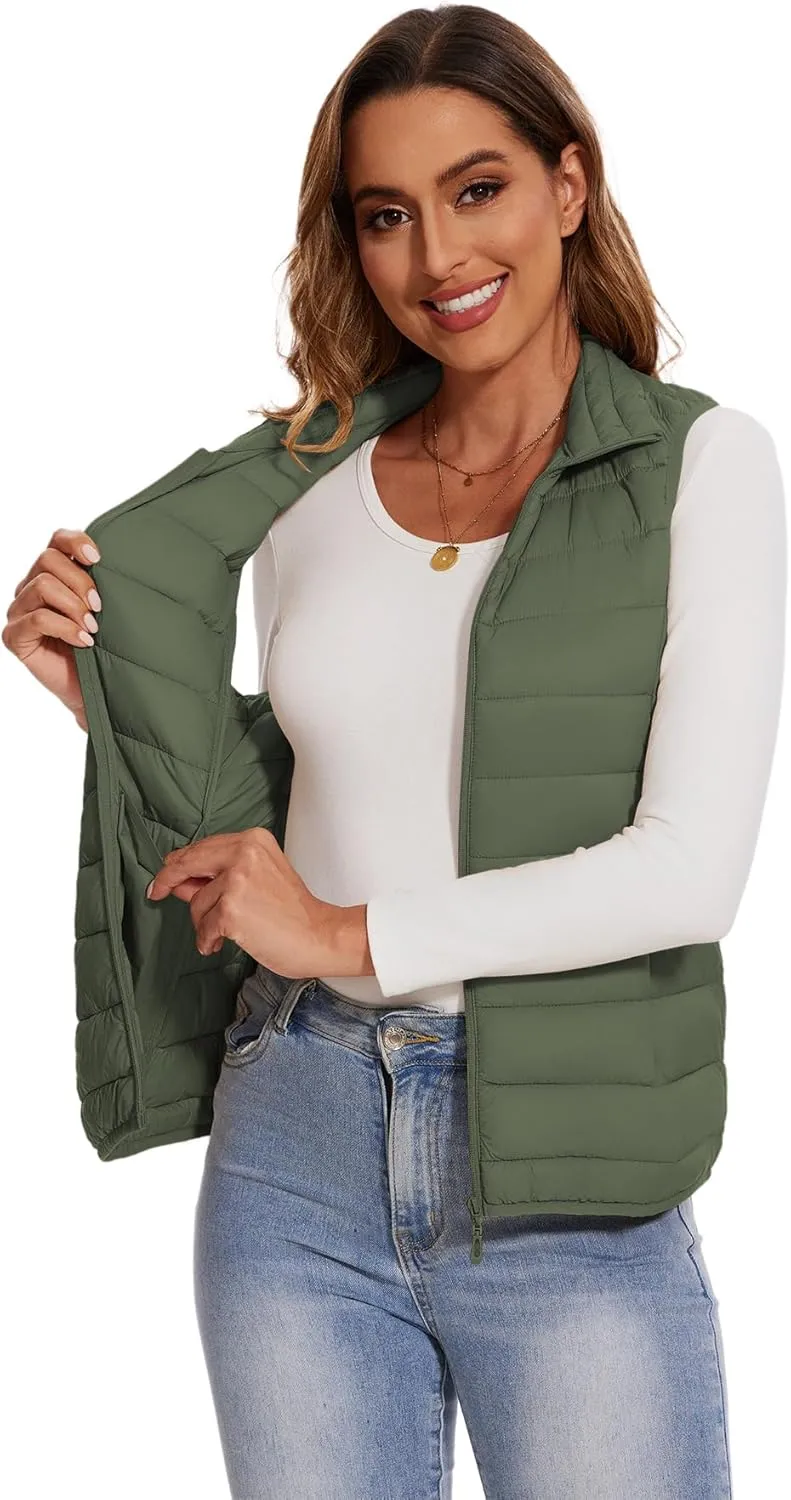 SMENG Women's Lightweight Quilted Puffer Vest Sleeveless Stand Collar Zip-Up Padded Outerwear Gilet