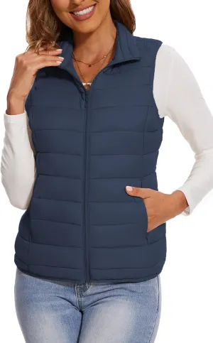 SMENG Women's Lightweight Quilted Puffer Vest Sleeveless Stand Collar Zip-Up Padded Outerwear Gilet