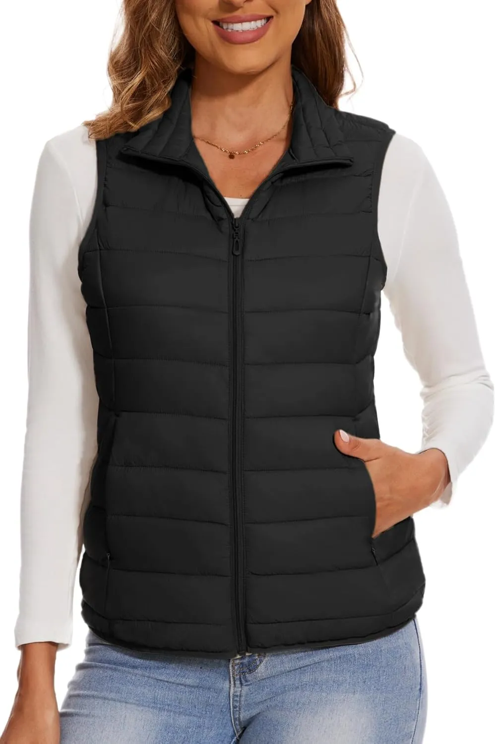 SMENG Women's Lightweight Quilted Puffer Vest Sleeveless Stand Collar Zip-Up Padded Outerwear Gilet
