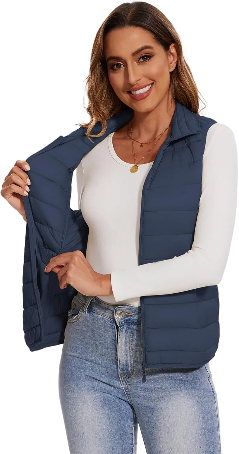 SMENG Women's Lightweight Quilted Puffer Vest Sleeveless Stand Collar Zip-Up Padded Outerwear Gilet