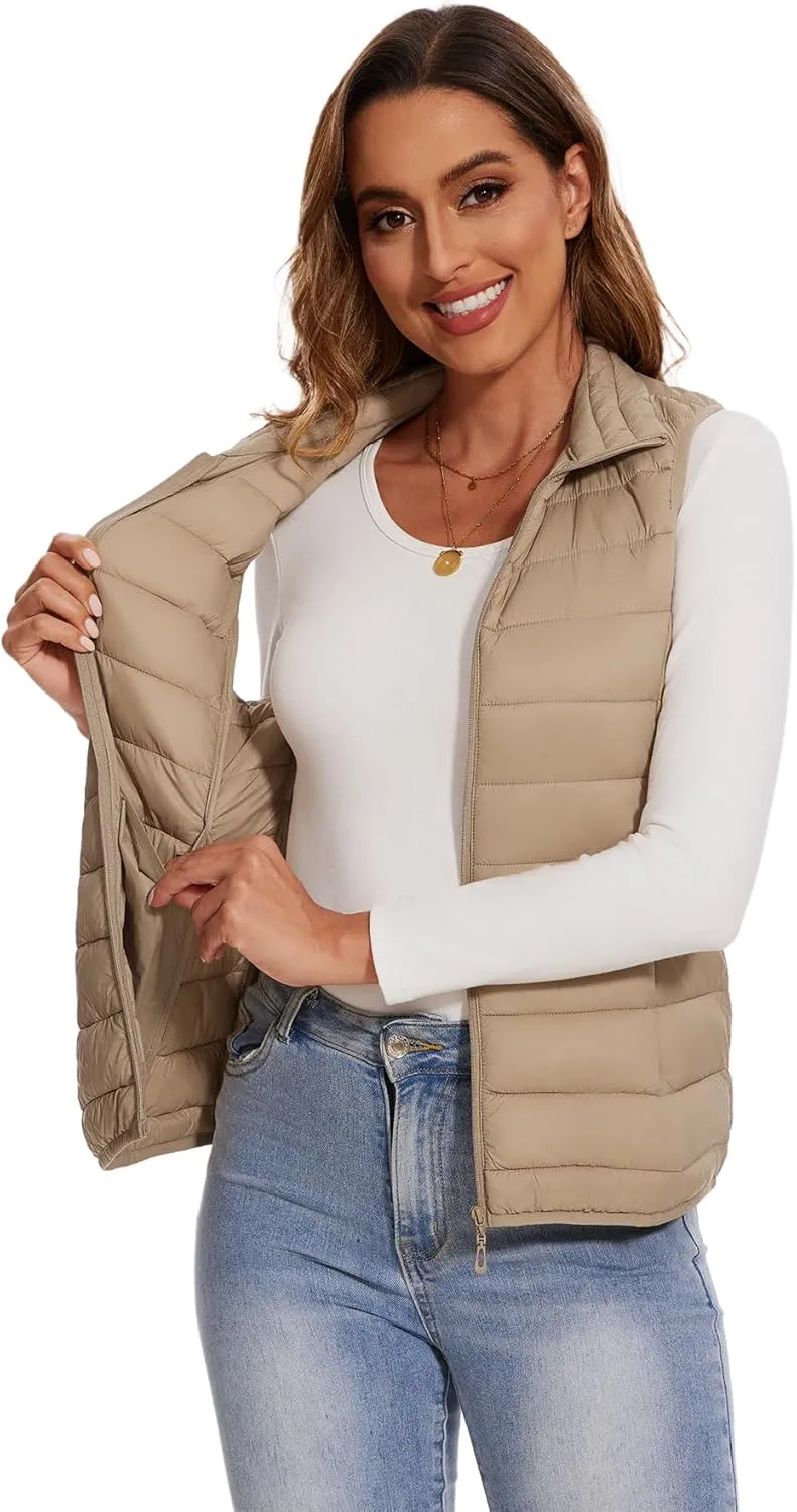 SMENG Women's Lightweight Quilted Puffer Vest Sleeveless Stand Collar Zip-Up Padded Outerwear Gilet