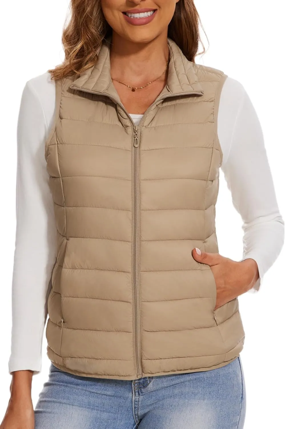SMENG Women's Lightweight Quilted Puffer Vest Sleeveless Stand Collar Zip-Up Padded Outerwear Gilet
