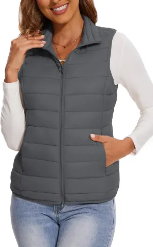 SMENG Women's Lightweight Quilted Puffer Vest Sleeveless Stand Collar Zip-Up Padded Outerwear Gilet