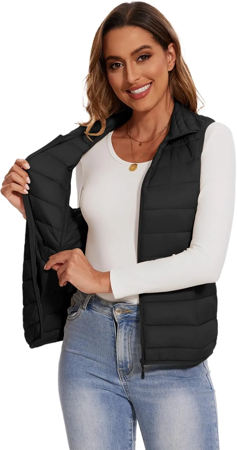 SMENG Women's Lightweight Quilted Puffer Vest Sleeveless Stand Collar Zip-Up Padded Outerwear Gilet