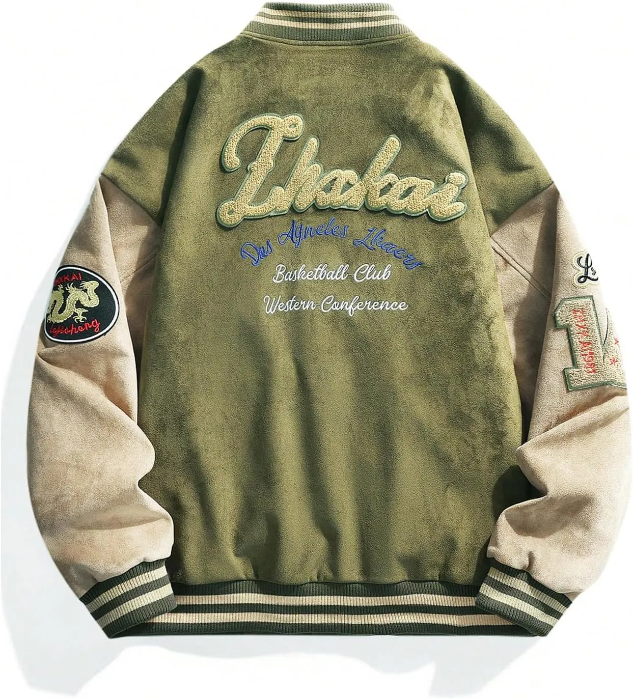 SOLY HUX Men's Varsity Jacket Vintage Graphic Baseball Bomber Jacket Casual Outerwear Coats Streetwear