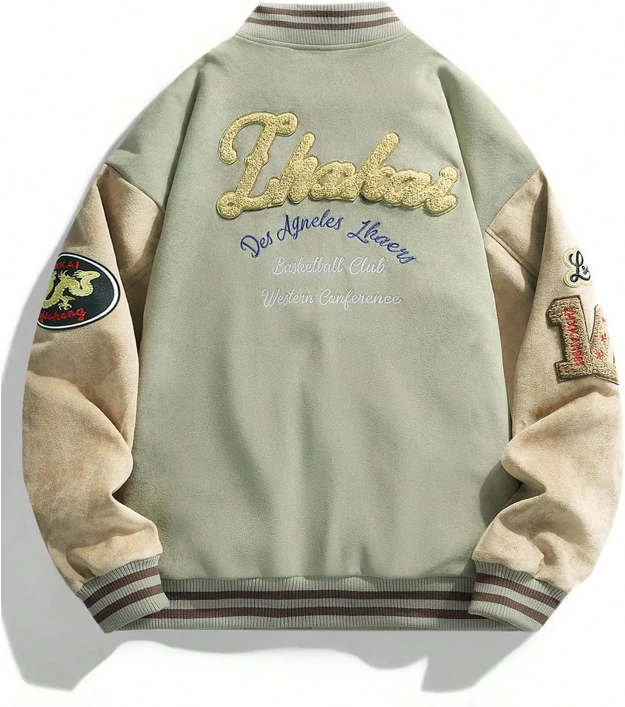 SOLY HUX Men's Varsity Jacket Vintage Graphic Baseball Bomber Jacket Casual Outerwear Coats Streetwear