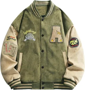 SOLY HUX Men's Varsity Jacket Vintage Graphic Baseball Bomber Jacket Casual Outerwear Coats Streetwear