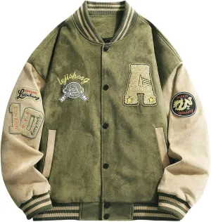 SOLY HUX Men's Varsity Jacket Vintage Graphic Baseball Bomber Jacket Casual Outerwear Coats Streetwear