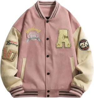 SOLY HUX Men's Varsity Jacket Vintage Graphic Baseball Bomber Jacket Casual Outerwear Coats Streetwear