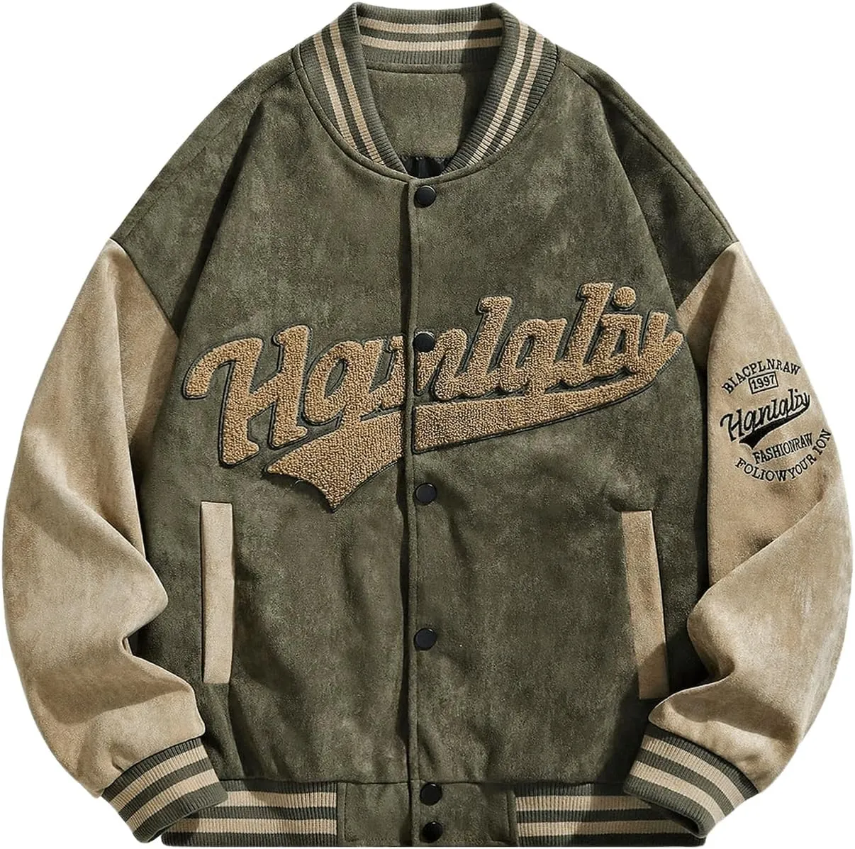 SOLY HUX Men's Varsity Jacket Vintage Graphic Baseball Bomber Jacket Casual Outerwear Coats Streetwear