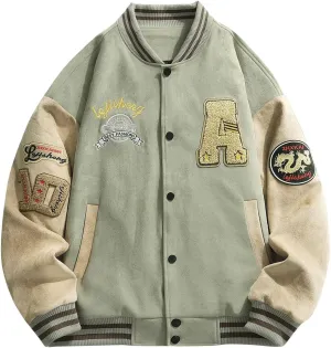 SOLY HUX Men's Varsity Jacket Vintage Graphic Baseball Bomber Jacket Casual Outerwear Coats Streetwear