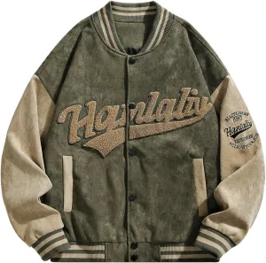 SOLY HUX Men's Varsity Jacket Vintage Graphic Baseball Bomber Jacket Casual Outerwear Coats Streetwear