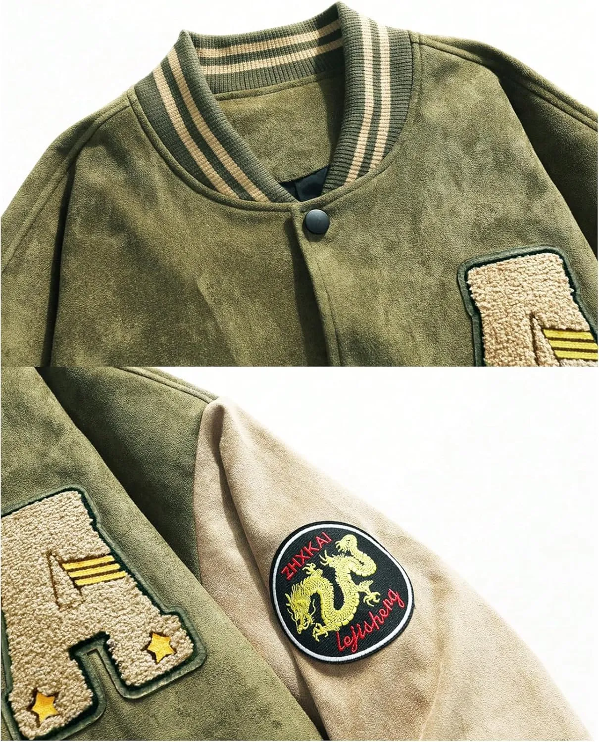 SOLY HUX Men's Varsity Jacket Vintage Graphic Baseball Bomber Jacket Casual Outerwear Coats Streetwear