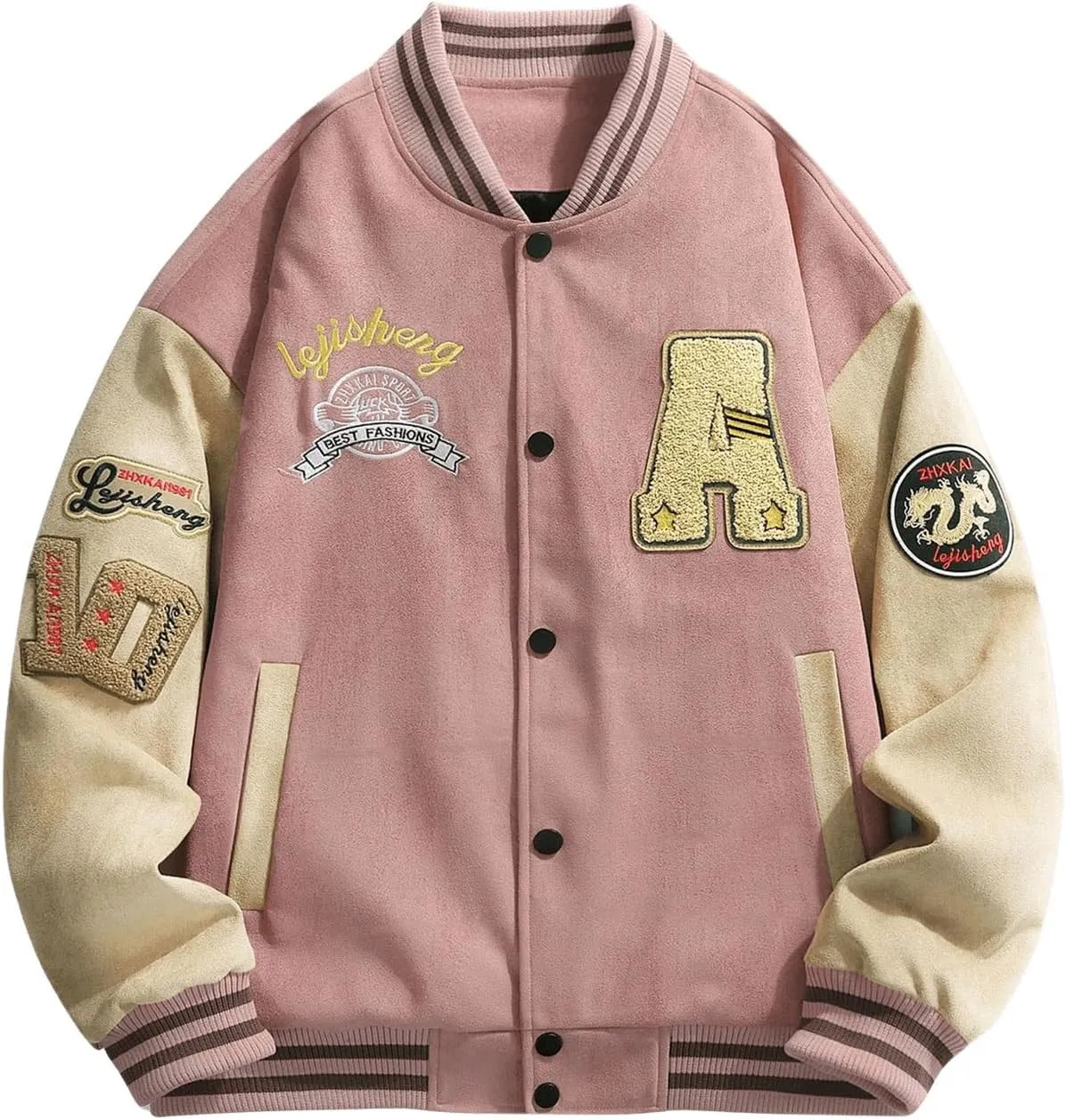 SOLY HUX Men's Varsity Jacket Vintage Graphic Baseball Bomber Jacket Casual Outerwear Coats Streetwear