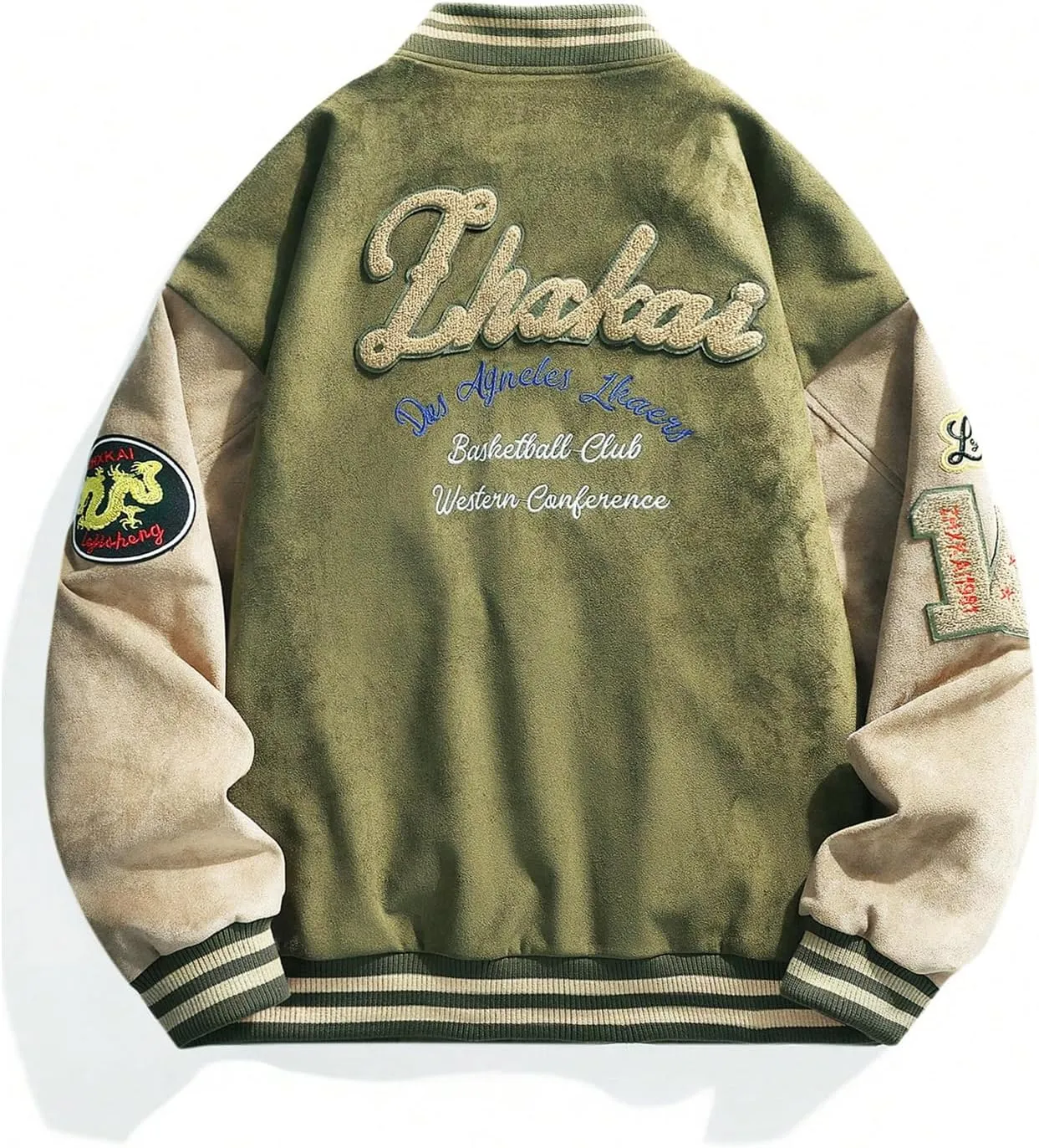 SOLY HUX Men's Varsity Jacket Vintage Graphic Baseball Bomber Jacket Casual Outerwear Coats Streetwear