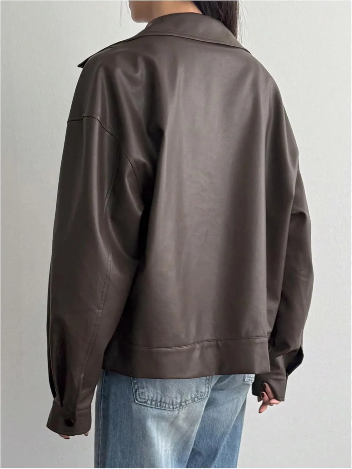 SOLY HUX Women's Zip Up Collared Faux Leather Motorcycle Jackets Causal Lightweight Oversized Outerwear Coat