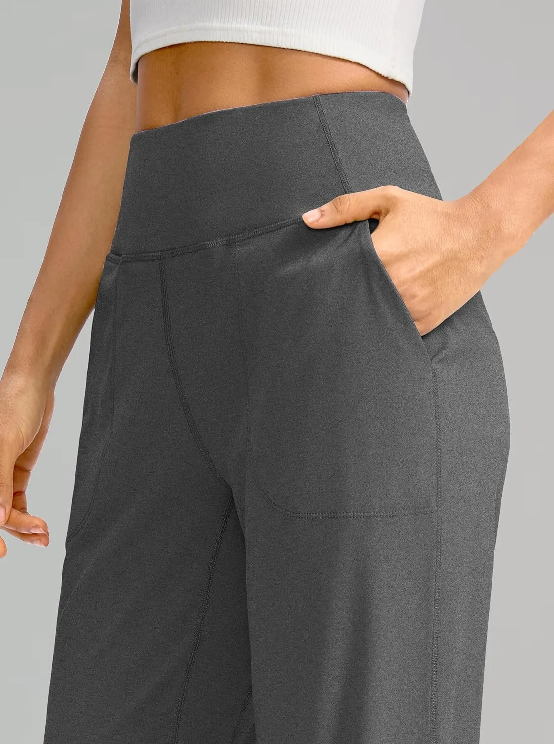 Soothfeel Wide Leg Pants for Women Yoga Work Pants with Pockets High Waist Lounge Sweatpants Dress Pants Petite/Tall 28" 30"