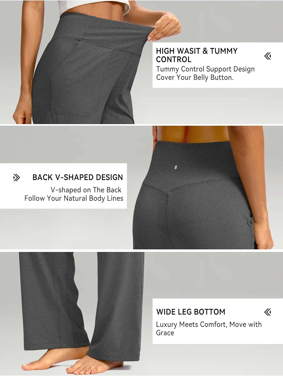 Soothfeel Wide Leg Pants for Women Yoga Work Pants with Pockets High Waist Lounge Sweatpants Dress Pants Petite/Tall 28" 30"