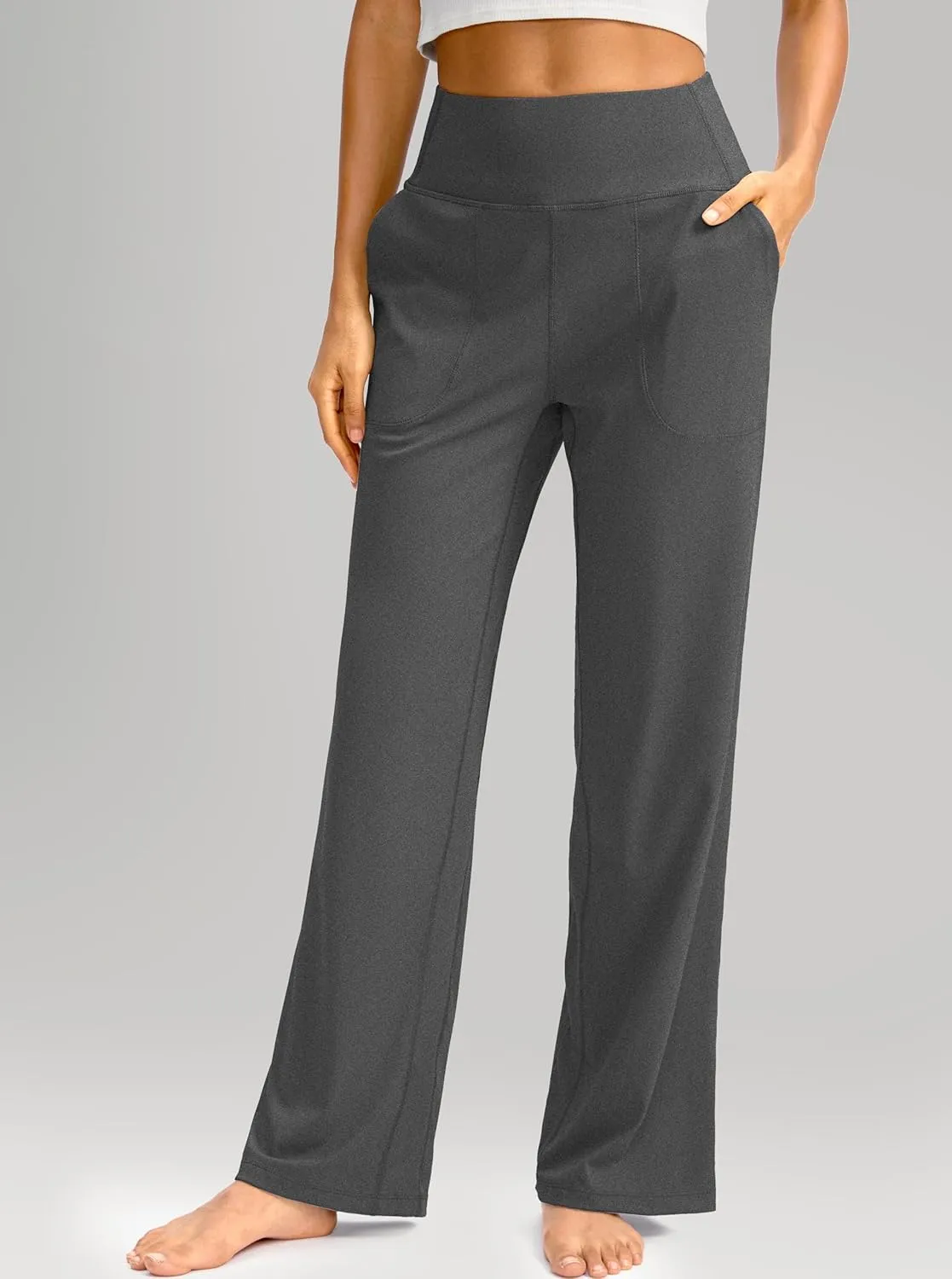 Soothfeel Wide Leg Pants for Women Yoga Work Pants with Pockets High Waist Lounge Sweatpants Dress Pants Petite/Tall 28" 30"