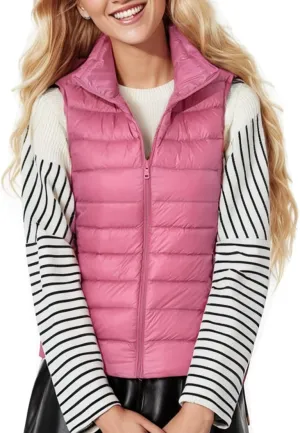 Sorrica Women's Down Vest Lightweight Outdoor Packable Stand Collar Zip Puffer Vest