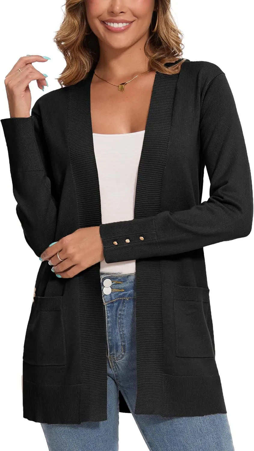 Spicy Sandia Women's Knit Cardigan Sweaters with Pockets Long Sleeve Open Front Lightweight Cardigan