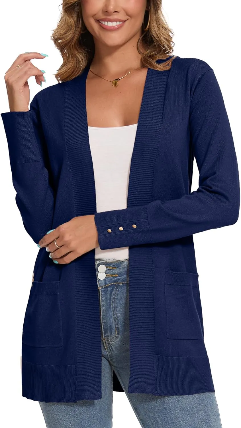 Spicy Sandia Women's Knit Cardigan Sweaters with Pockets Long Sleeve Open Front Lightweight Cardigan