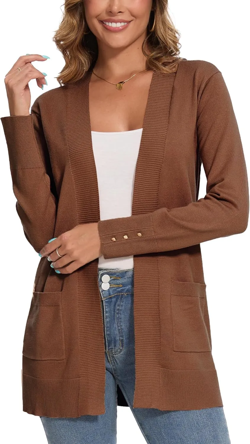 Spicy Sandia Women's Knit Cardigan Sweaters with Pockets Long Sleeve Open Front Lightweight Cardigan