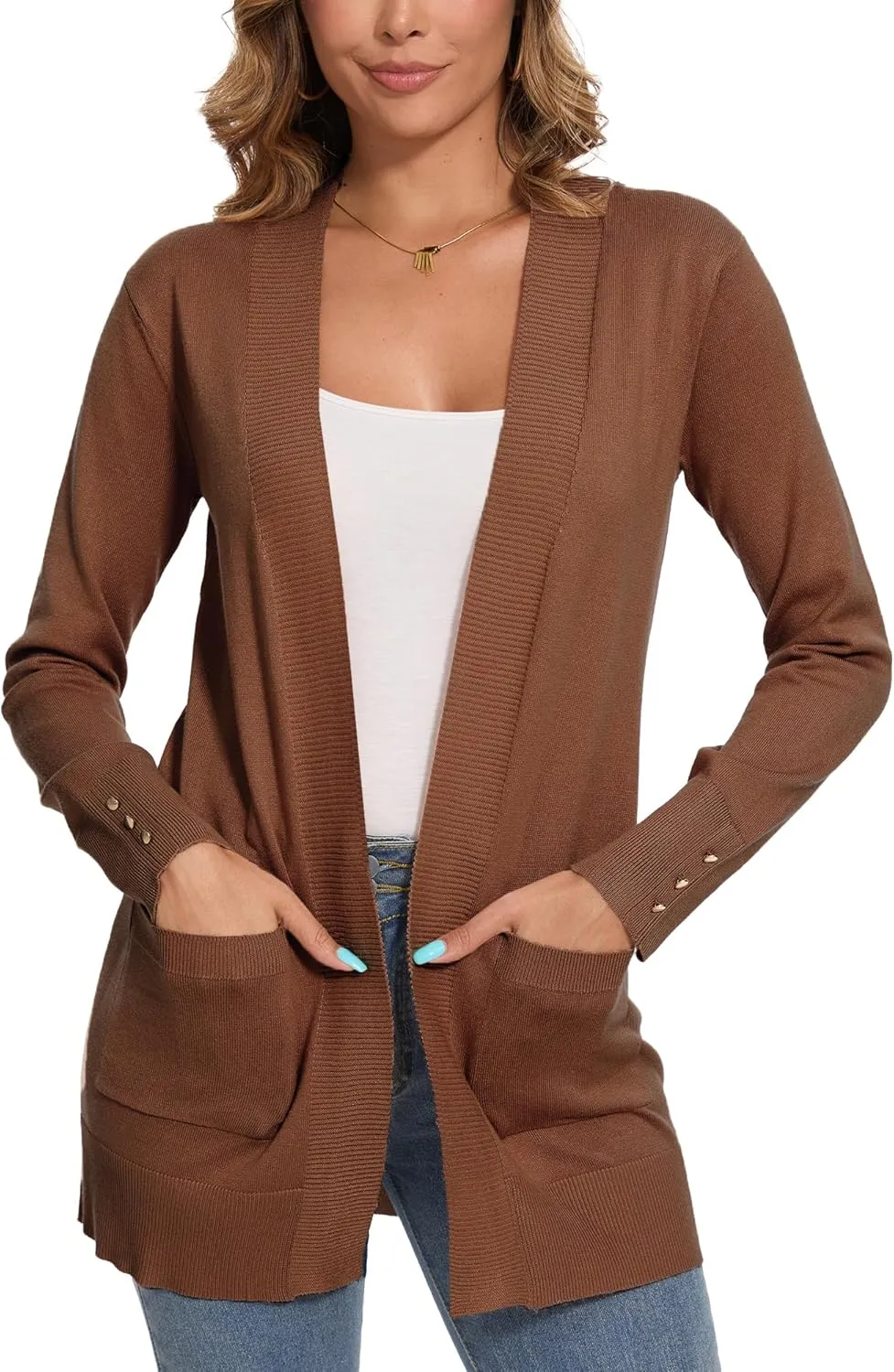 Spicy Sandia Women's Knit Cardigan Sweaters with Pockets Long Sleeve Open Front Lightweight Cardigan