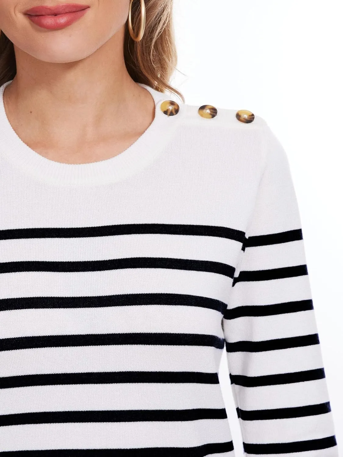 Spicy Sandia Women's Lightweight Long Sleeve Crew Neck Sweaters Striped Casual Knit Pullover Tops