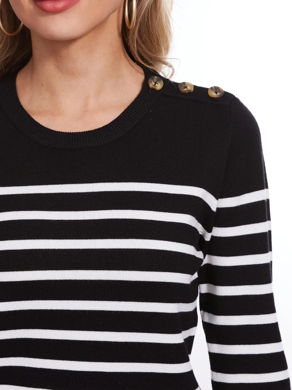 Spicy Sandia Women's Lightweight Long Sleeve Crew Neck Sweaters Striped Casual Knit Pullover Tops
