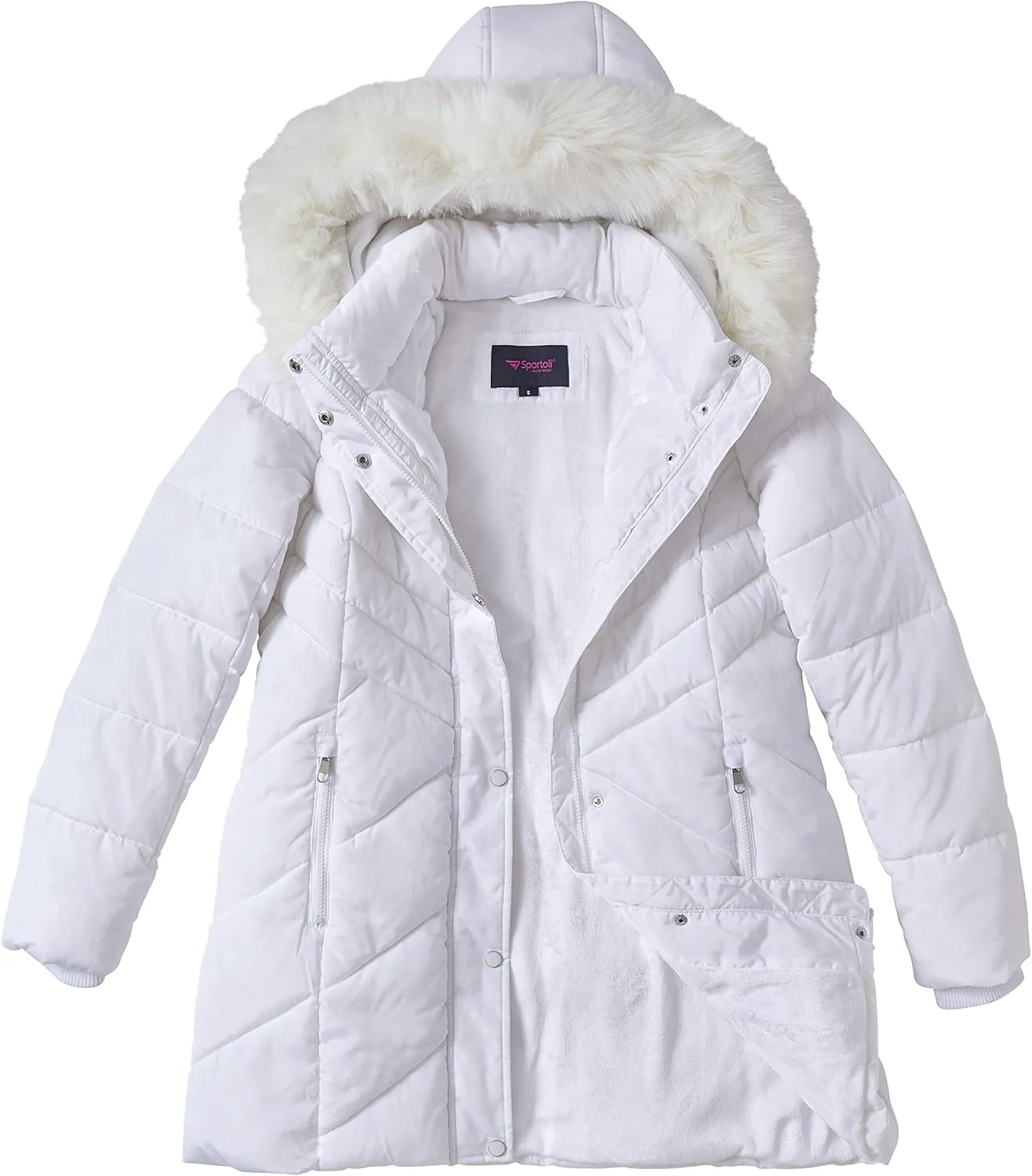 Sportoli Women Long Quilted Plush Lined Outerwear Puffer Jacket Winter Coat with Fur Hood