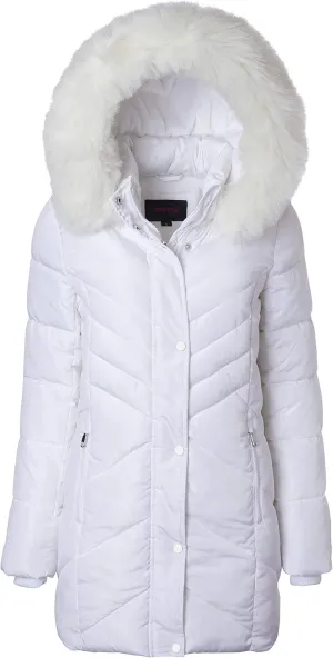 Sportoli Women Long Quilted Plush Lined Outerwear Puffer Jacket Winter Coat with Fur Hood