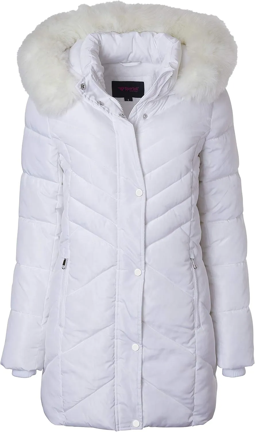 Sportoli Women Long Quilted Plush Lined Outerwear Puffer Jacket Winter Coat with Fur Hood