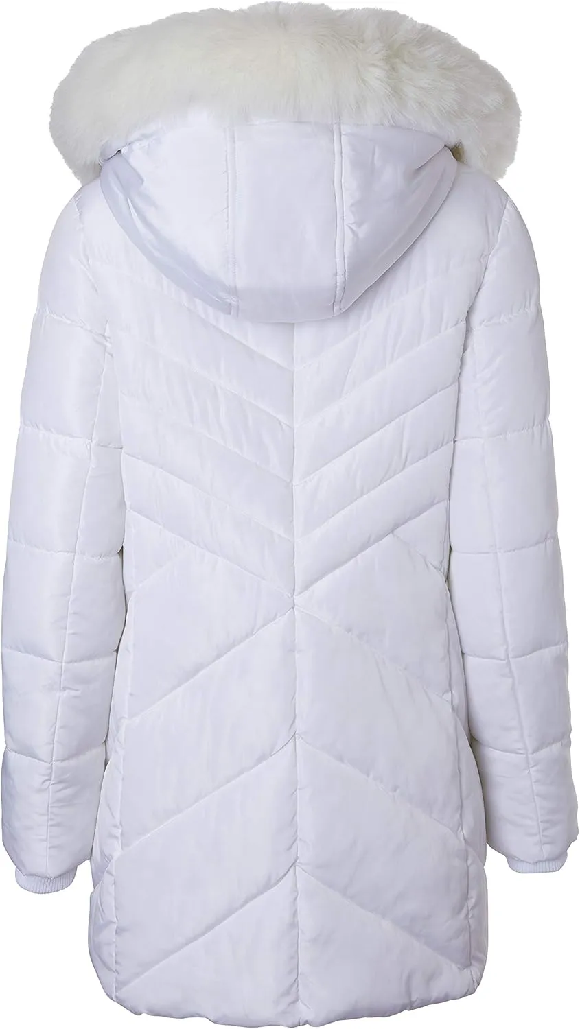 Sportoli Women Long Quilted Plush Lined Outerwear Puffer Jacket Winter Coat with Fur Hood