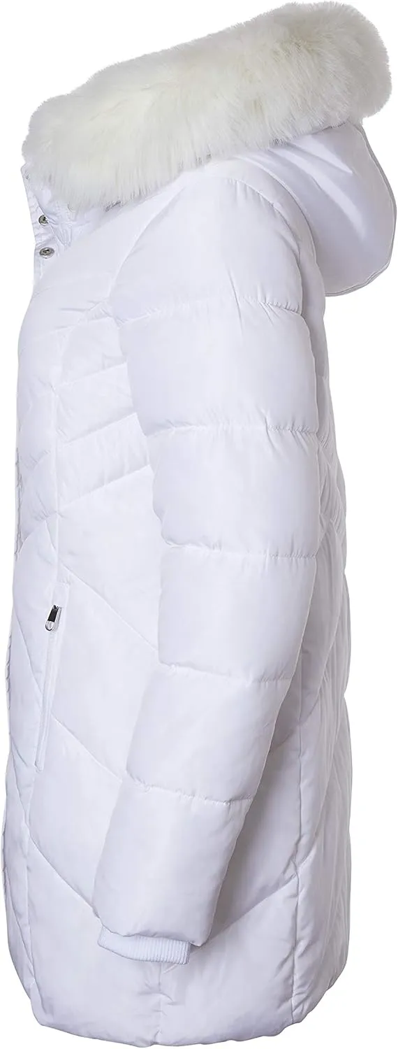 Sportoli Women Long Quilted Plush Lined Outerwear Puffer Jacket Winter Coat with Fur Hood