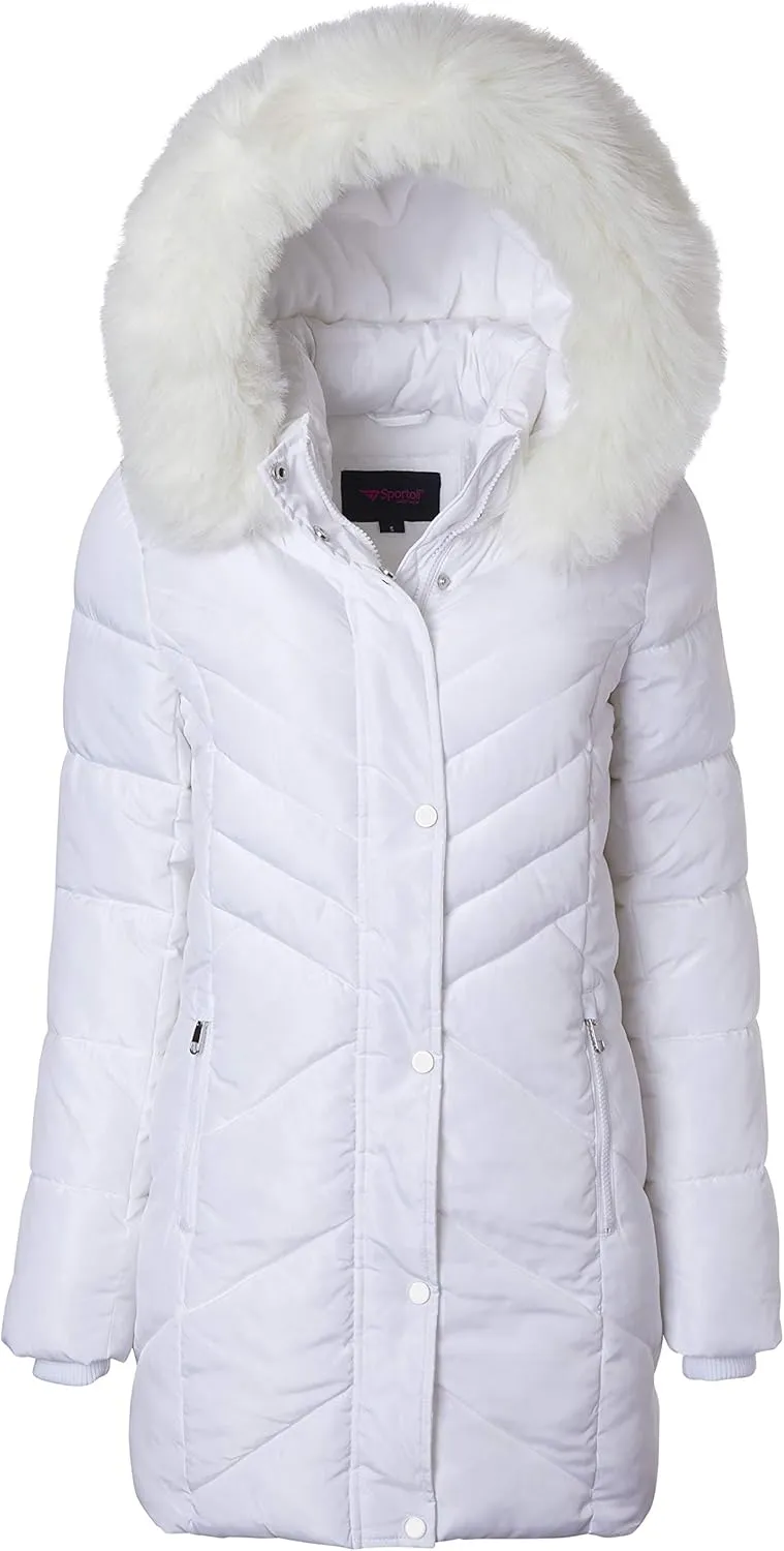 Sportoli Women Long Quilted Plush Lined Outerwear Puffer Jacket Winter Coat with Fur Hood