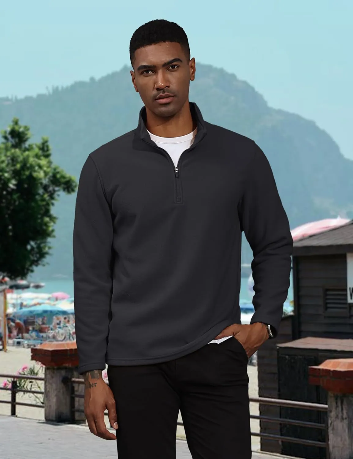 TACVASEN Men's Quarter Zip Pullover Mock Neck Sweatshirt Fleece Lightweight Fashion Sweaters Casual Activewear