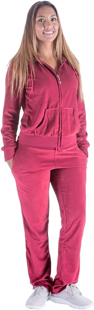 TanBridge 2 Piece Outfits Women's Velour Sweatsuits Long Sleeve Zip Up Hoodie Sweatpants Tracksuits for Women