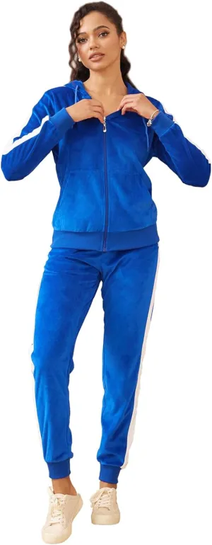 TanBridge 2 Piece Outfits Women's Velour Sweatsuits Long Sleeve Zip Up Hoodie Sweatpants Tracksuits for Women