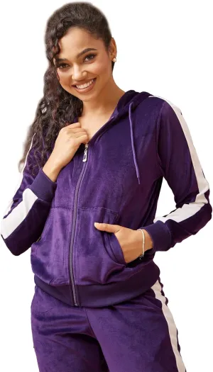 TanBridge 2 Piece Outfits Women's Velour Sweatsuits Long Sleeve Zip Up Hoodie Sweatpants Tracksuits for Women