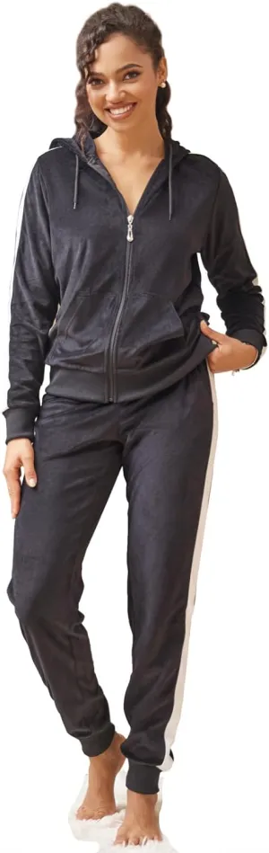 TanBridge 2 Piece Outfits Women's Velour Sweatsuits Long Sleeve Zip Up Hoodie Sweatpants Tracksuits for Women