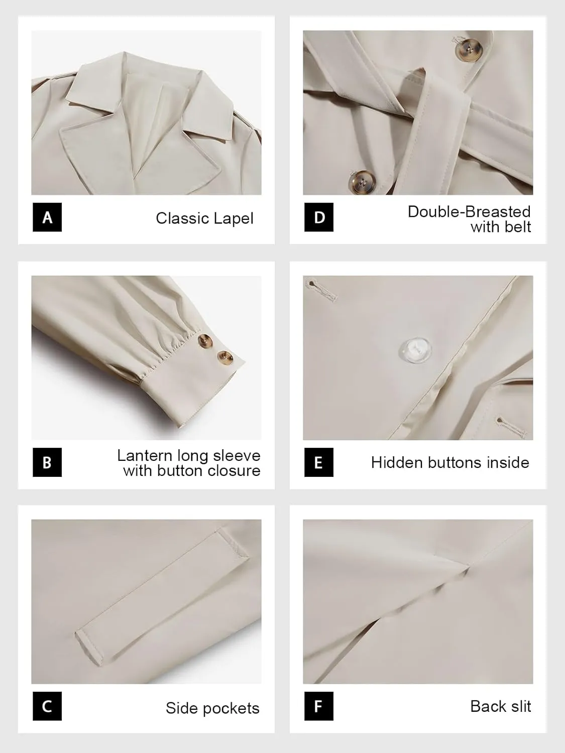 Tankaneo Womens Long Trench Coat Fall Fashion Oversized Double Breasted Lapel Overcoat Outerwear with Belt