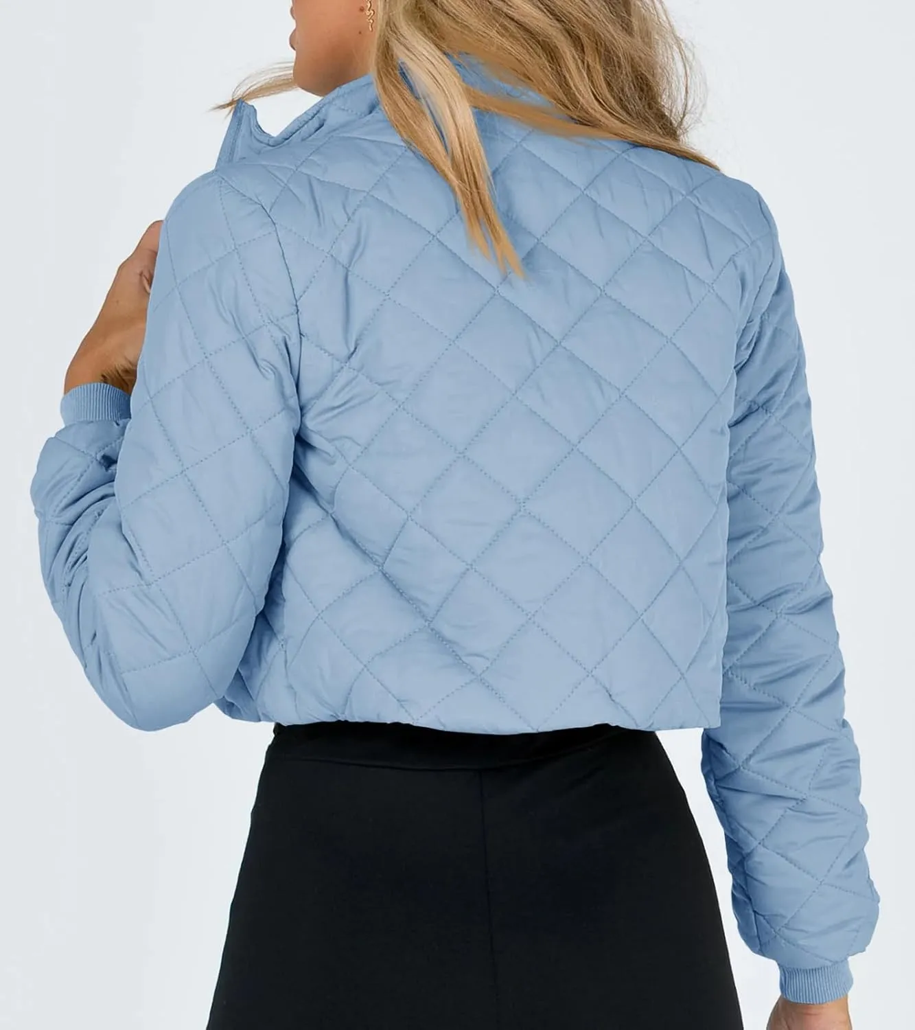 Tankaneo Women's Winter Cropped Puffer Jacket Quilted Zip Up Bomber Coat Fashion Outerwear with Pockets