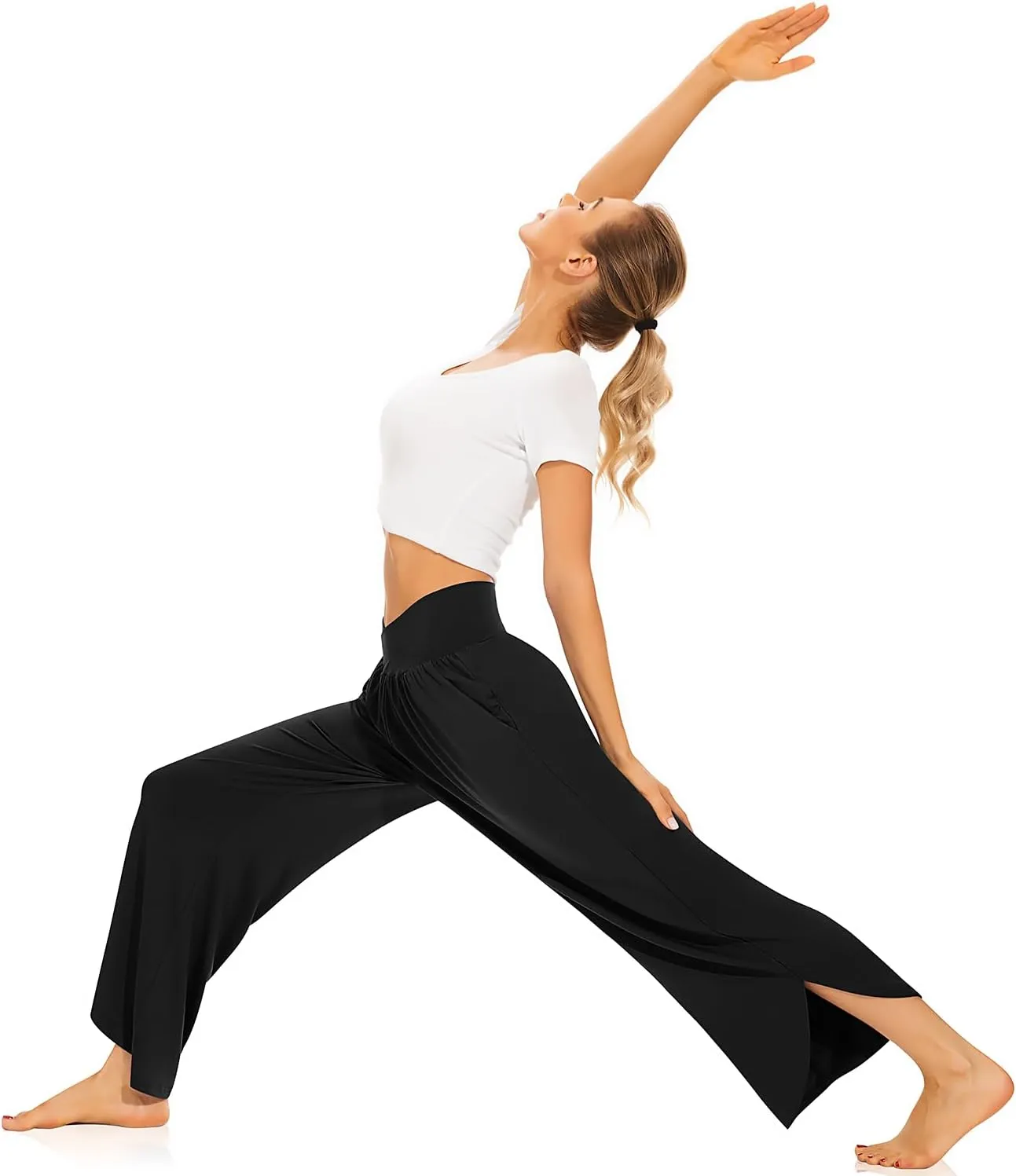 TARSE Wide Leg Pants for Women Cross High Waisted Yoga Pants Casual Lounge Joggers Loose fit Pajama Bottoms with Pockets
