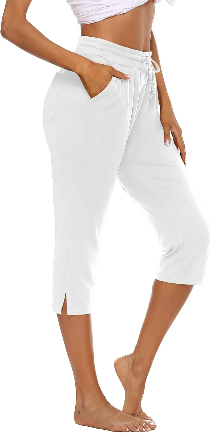 THANTH Womens Capri Yoga Pants Loose Drawstring Comfy Lounge Pajama Capris Workout Jersey Joggers Pants with Pockets