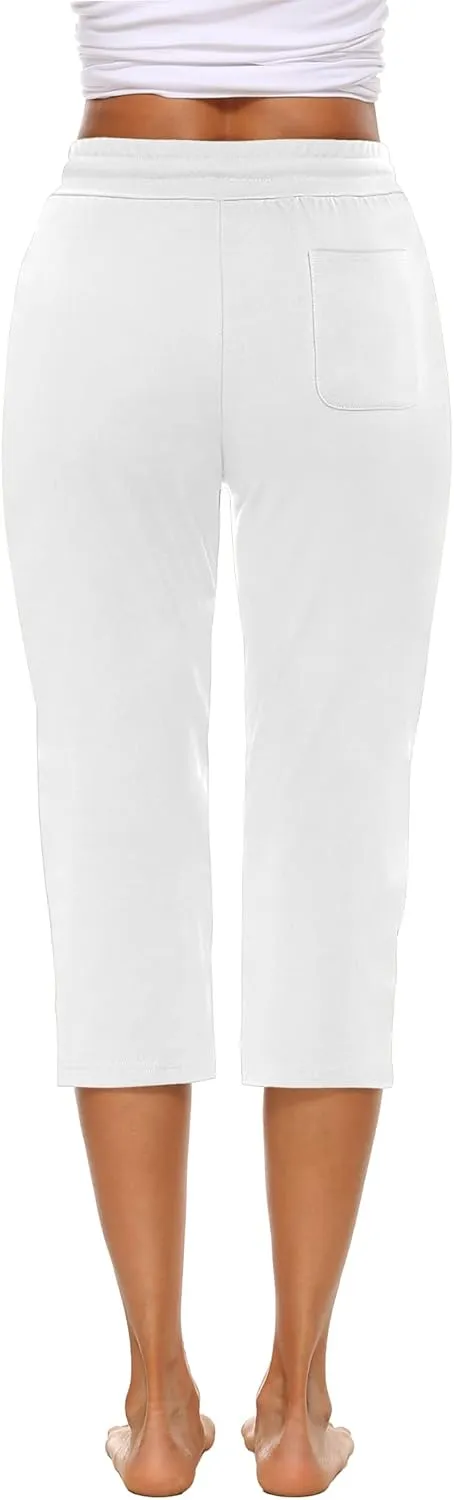 THANTH Womens Capri Yoga Pants Loose Drawstring Comfy Lounge Pajama Capris Workout Jersey Joggers Pants with Pockets