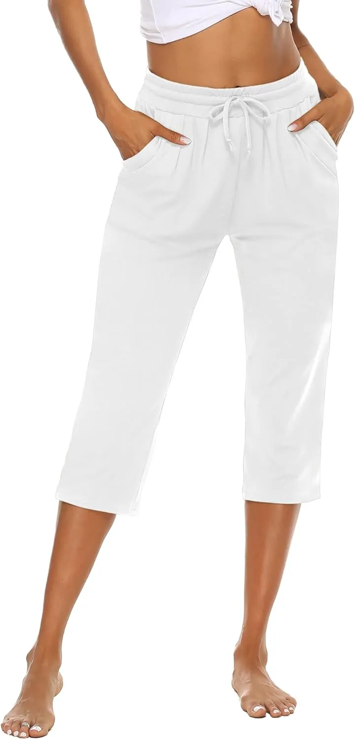 THANTH Womens Capri Yoga Pants Loose Drawstring Comfy Lounge Pajama Capris Workout Jersey Joggers Pants with Pockets