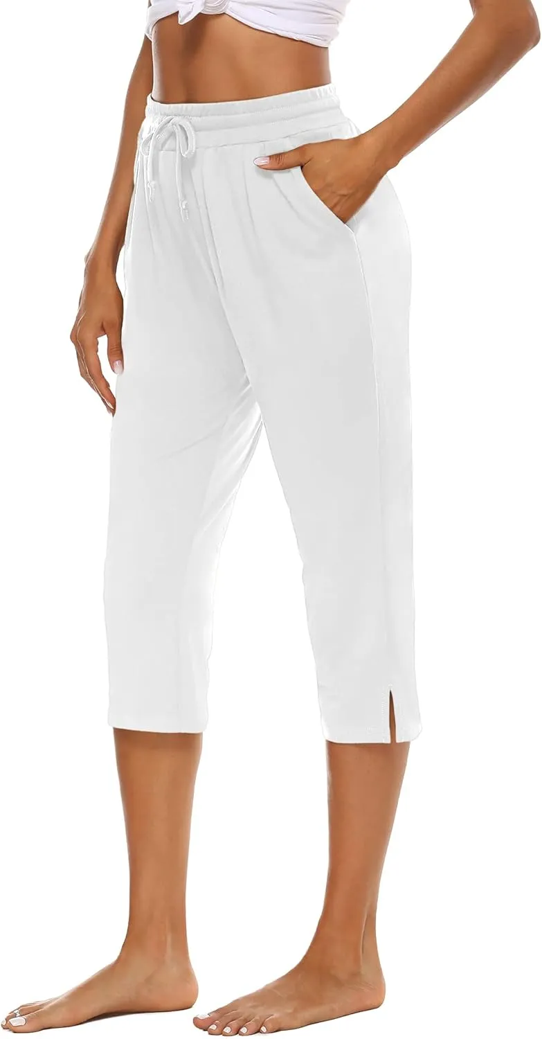 THANTH Womens Capri Yoga Pants Loose Drawstring Comfy Lounge Pajama Capris Workout Jersey Joggers Pants with Pockets